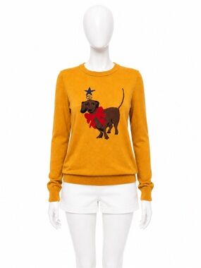 Modcloth Mustard Yellow Dachshund Crewneck Sweater
